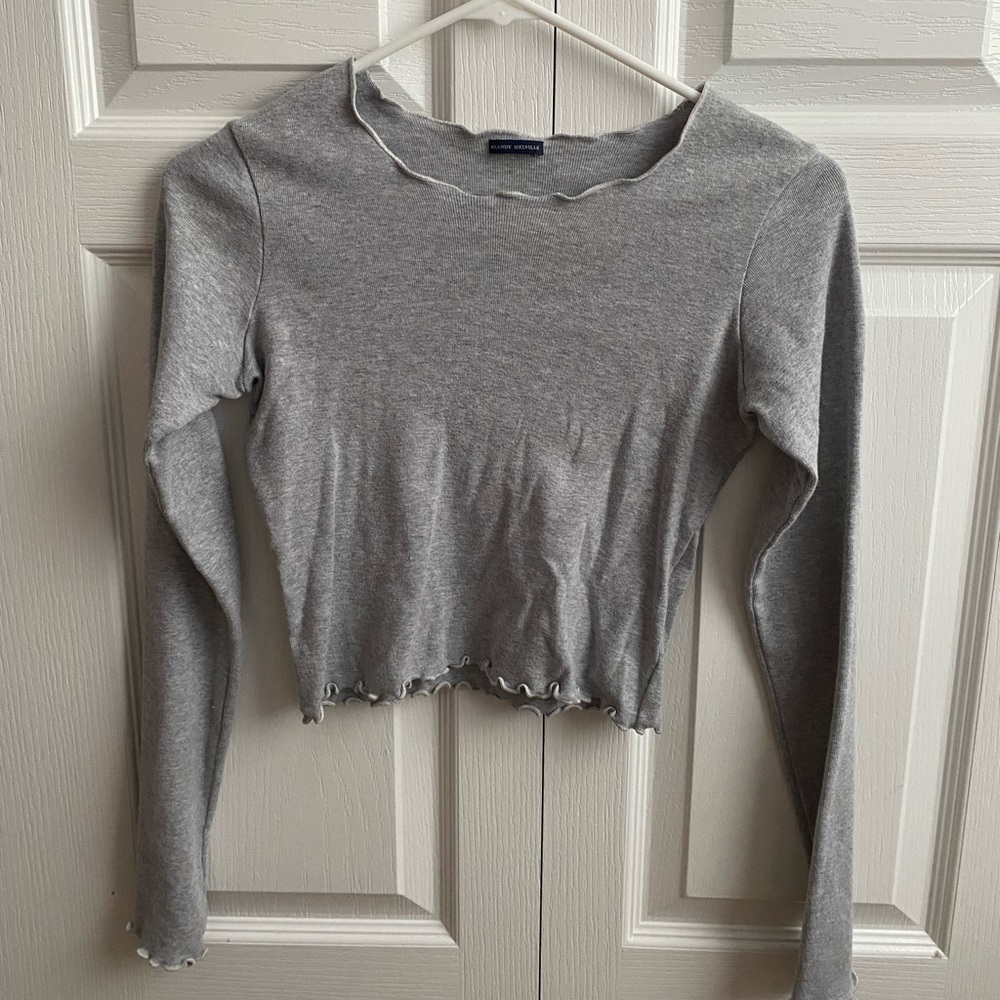Brandy Melville Gray Long Sleeve Lettuce Edge Top